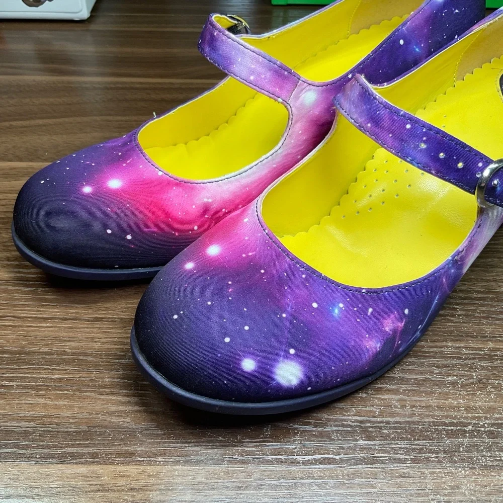Hot chocolate design Nebula mid heel Mary Jane shoes size 11/41 purple galaxy - Picture 3 of 11